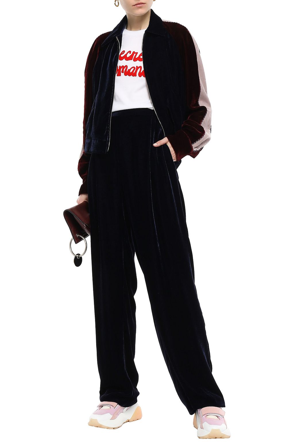 blue velvet wide leg pants