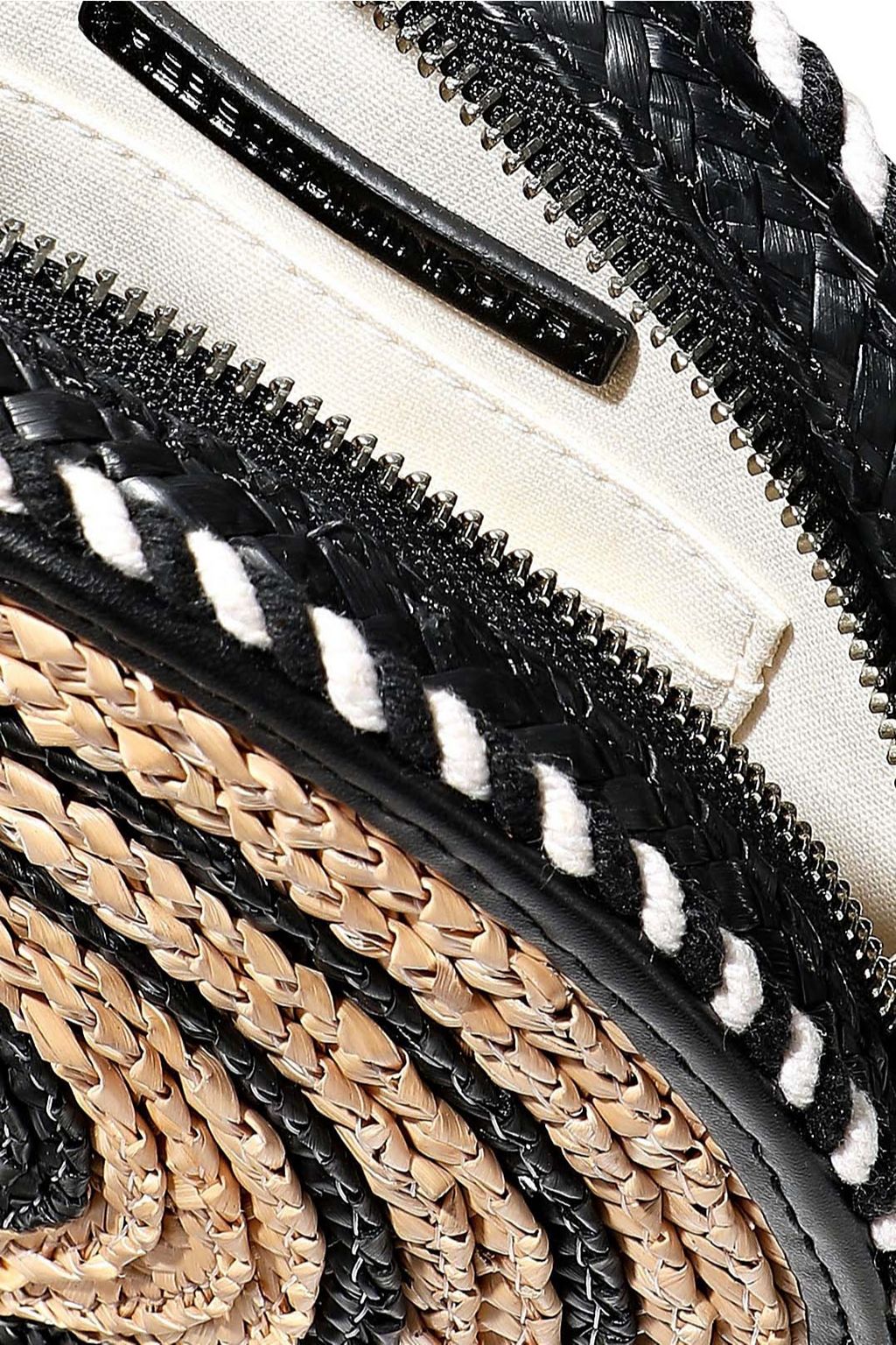 REBECCA MINKOFF Tasseled striped woven straw cross-body bag