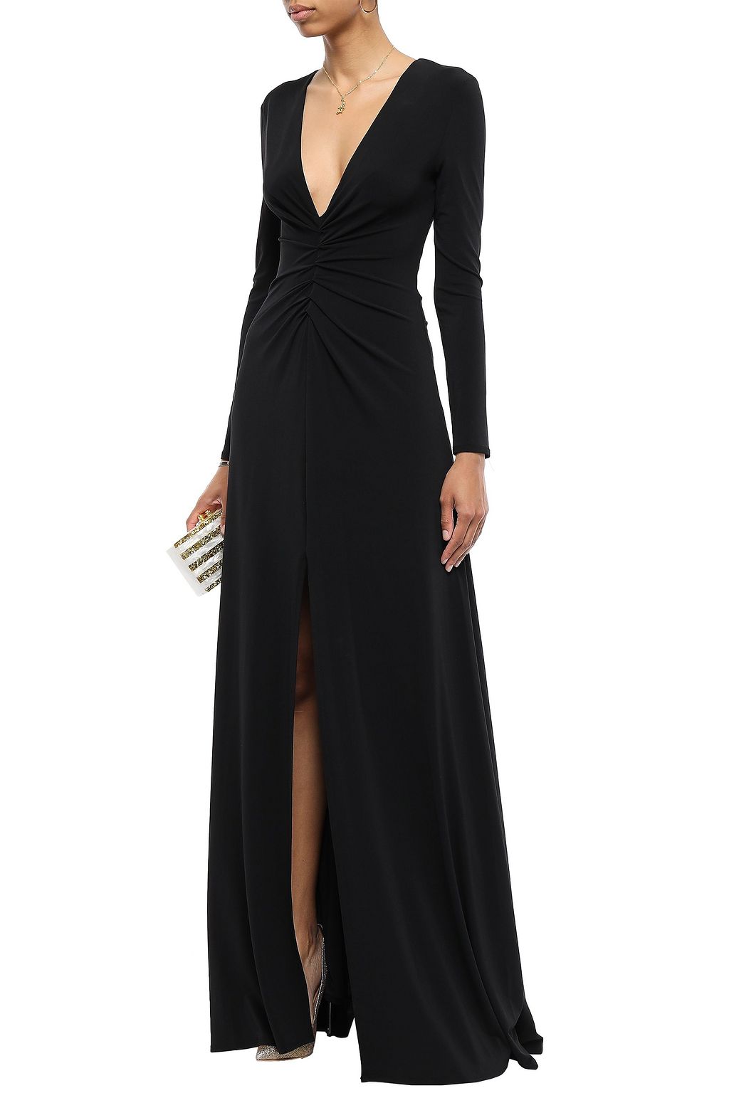 HALSTON Ruched stretch-jersey gown