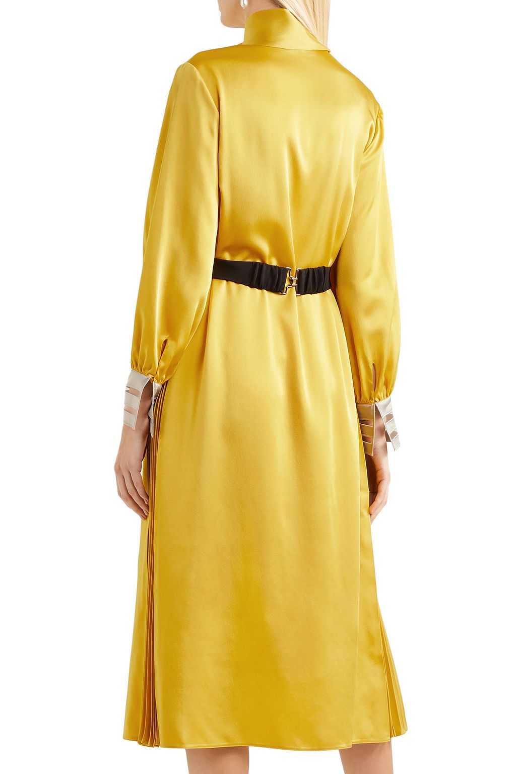 FENDI Pussy-bow belted crepe de chine midi dress