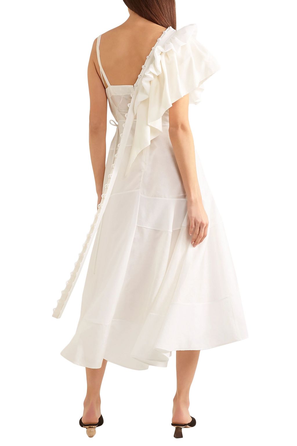 LOEWE Asymmetric cutout jacquard-paneled crepe midi dress