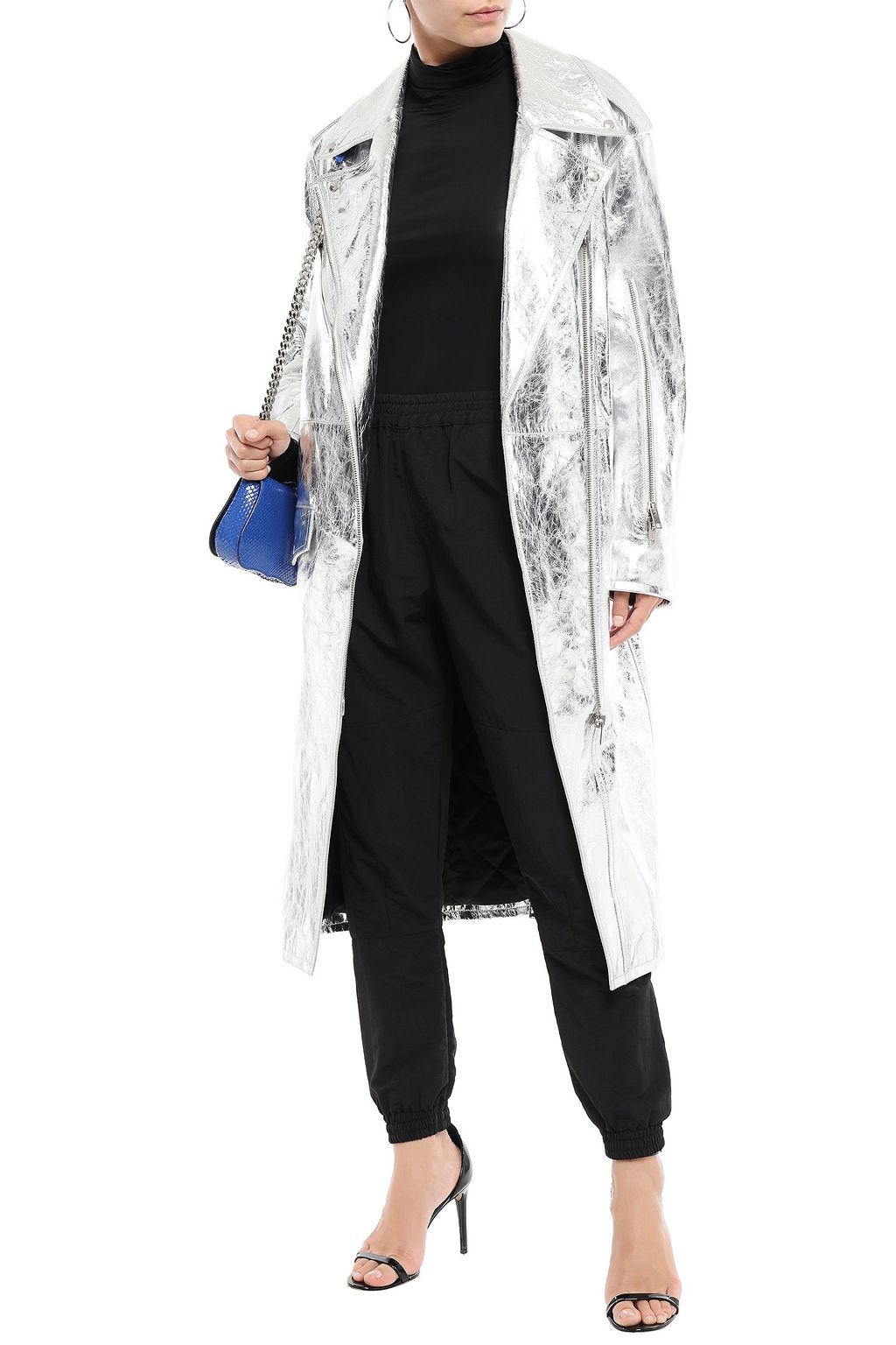 CALVIN KLEIN 205W39NYC Convertible metallic leather trench coat
