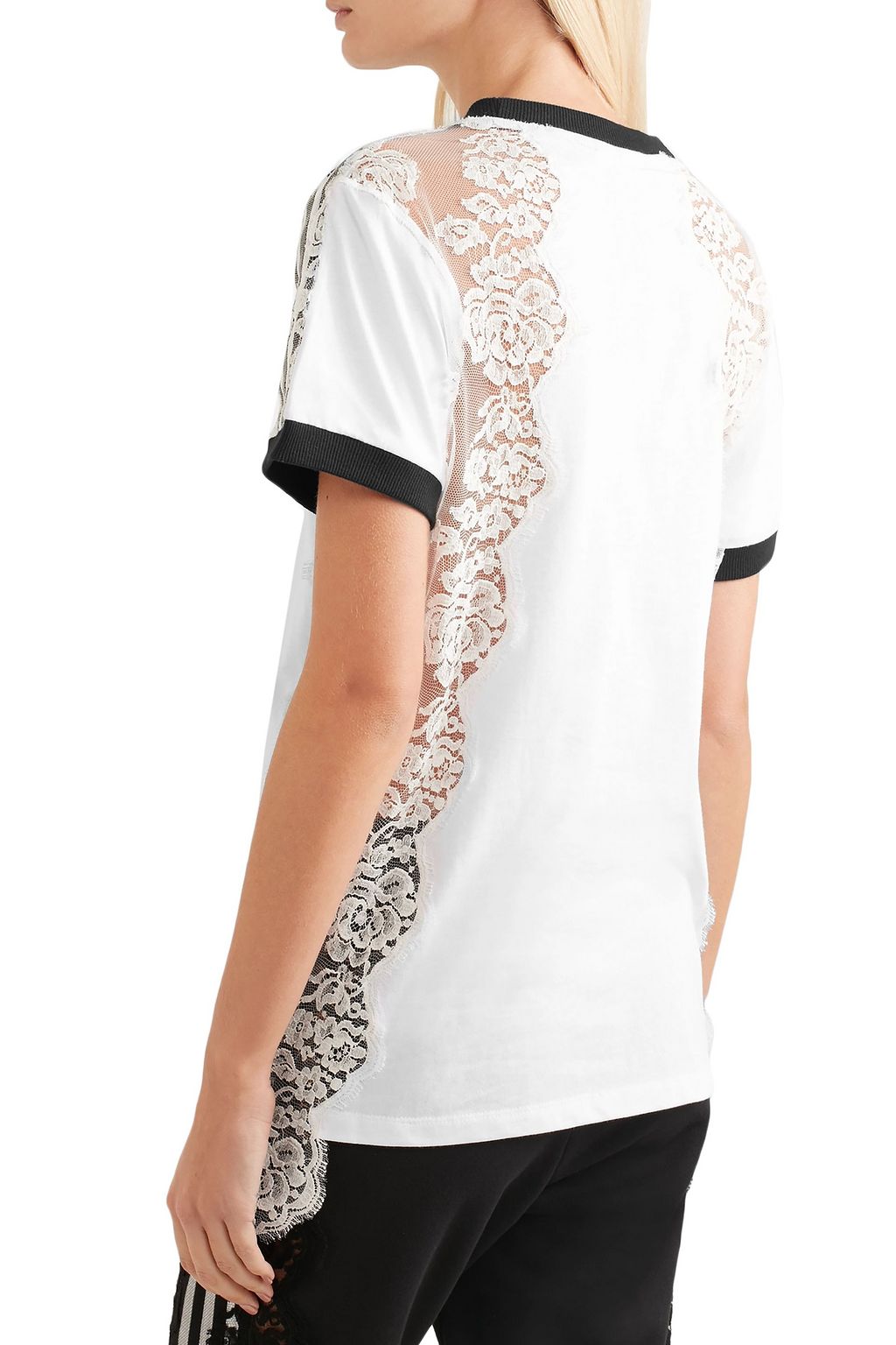 ADIDAS BY STELLA MCCARTNEY Lace-paneled cotton-jersey T-shirt