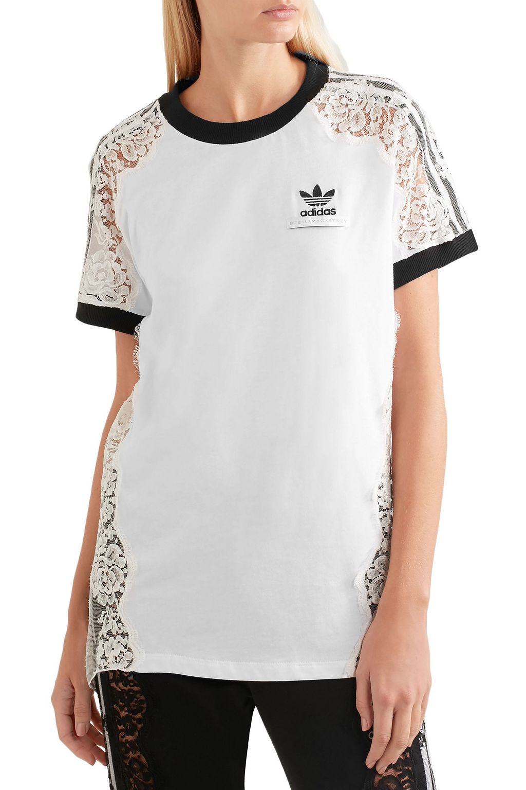 ADIDAS BY STELLA MCCARTNEY Lace-paneled cotton-jersey T-shirt