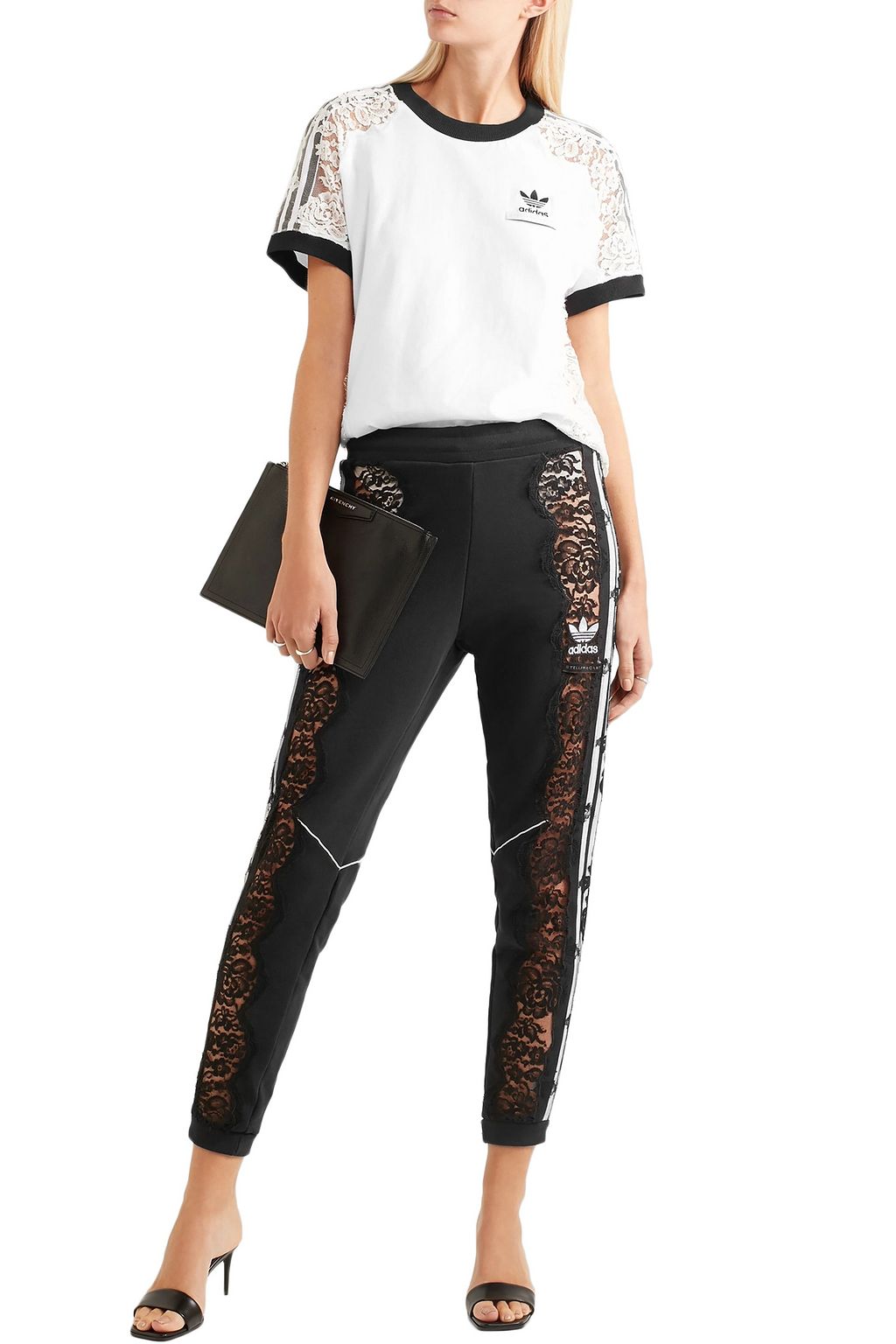 ADIDAS BY STELLA MCCARTNEY Lace-paneled cotton-jersey T-shirt