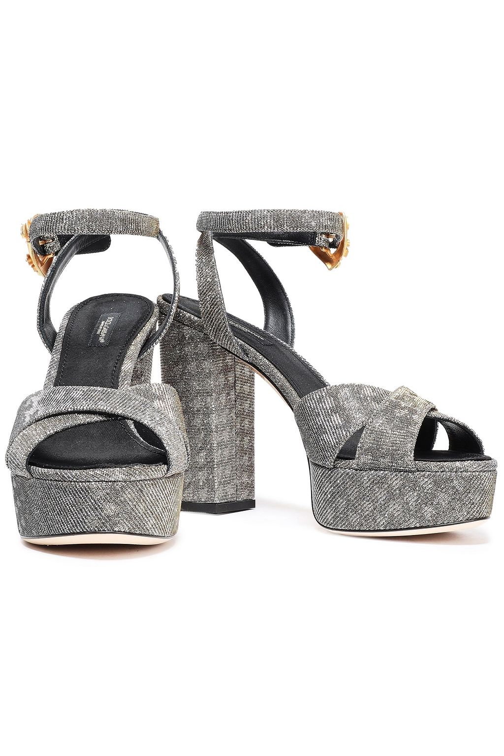 DOLCE&GABBANA Keira houndstooth metallic twill platform sandals