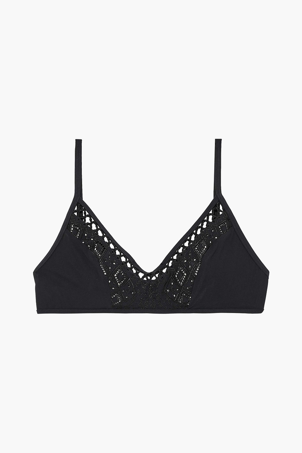 Jets Australia By Jessika Allen Woman Indulgence Gidget Broderie Anglaise-trimmed Triangle Bikini Top Black Size 14