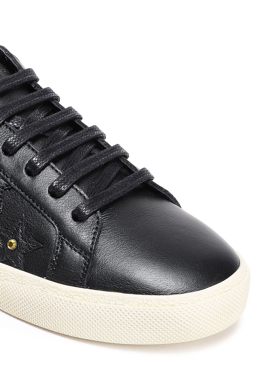 SAINT LAURENT Appliquéd crystal-embellished leather sneakers