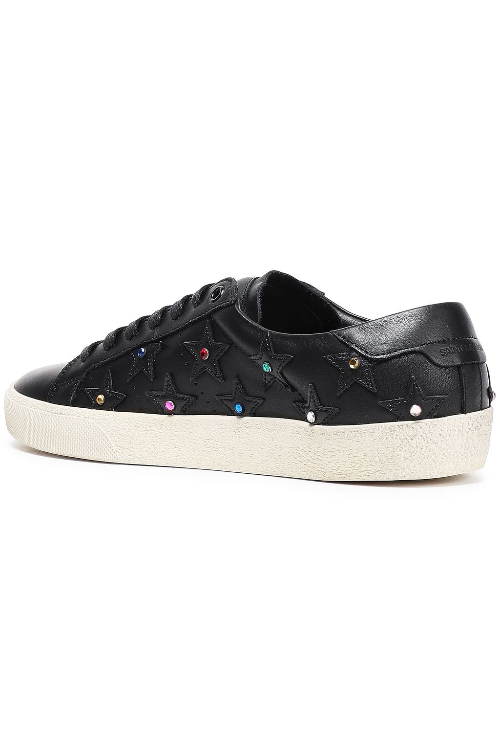 SAINT LAURENT Appliquéd crystal-embellished leather sneakers