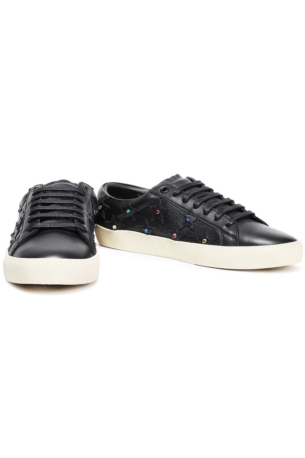 SAINT LAURENT Appliquéd crystal-embellished leather sneakers