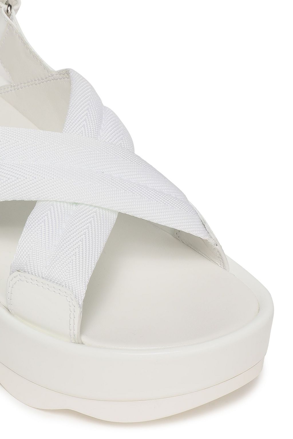 PRADA LINEA Patent-leather and woven platform sandals