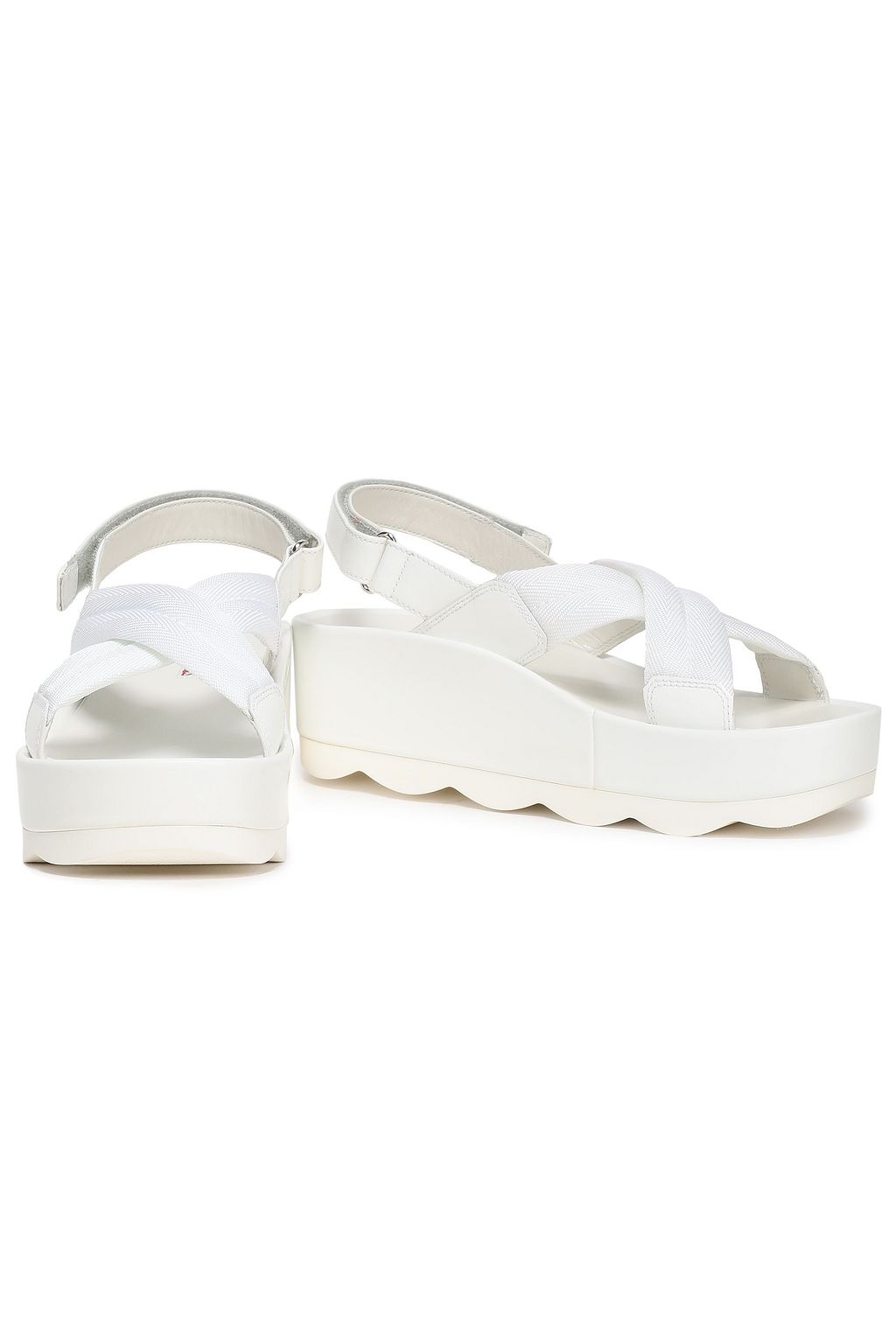 PRADA LINEA Patent-leather and woven platform sandals