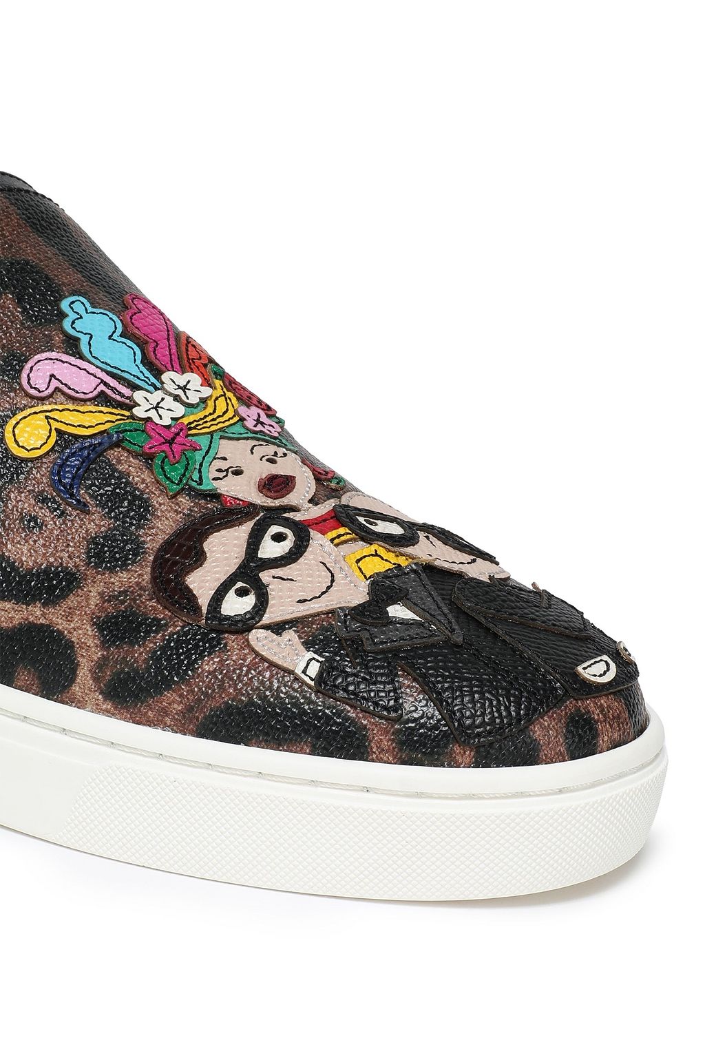DOLCE&GABBANA Appliquéd leopard-print faux leather slip-on sneakers