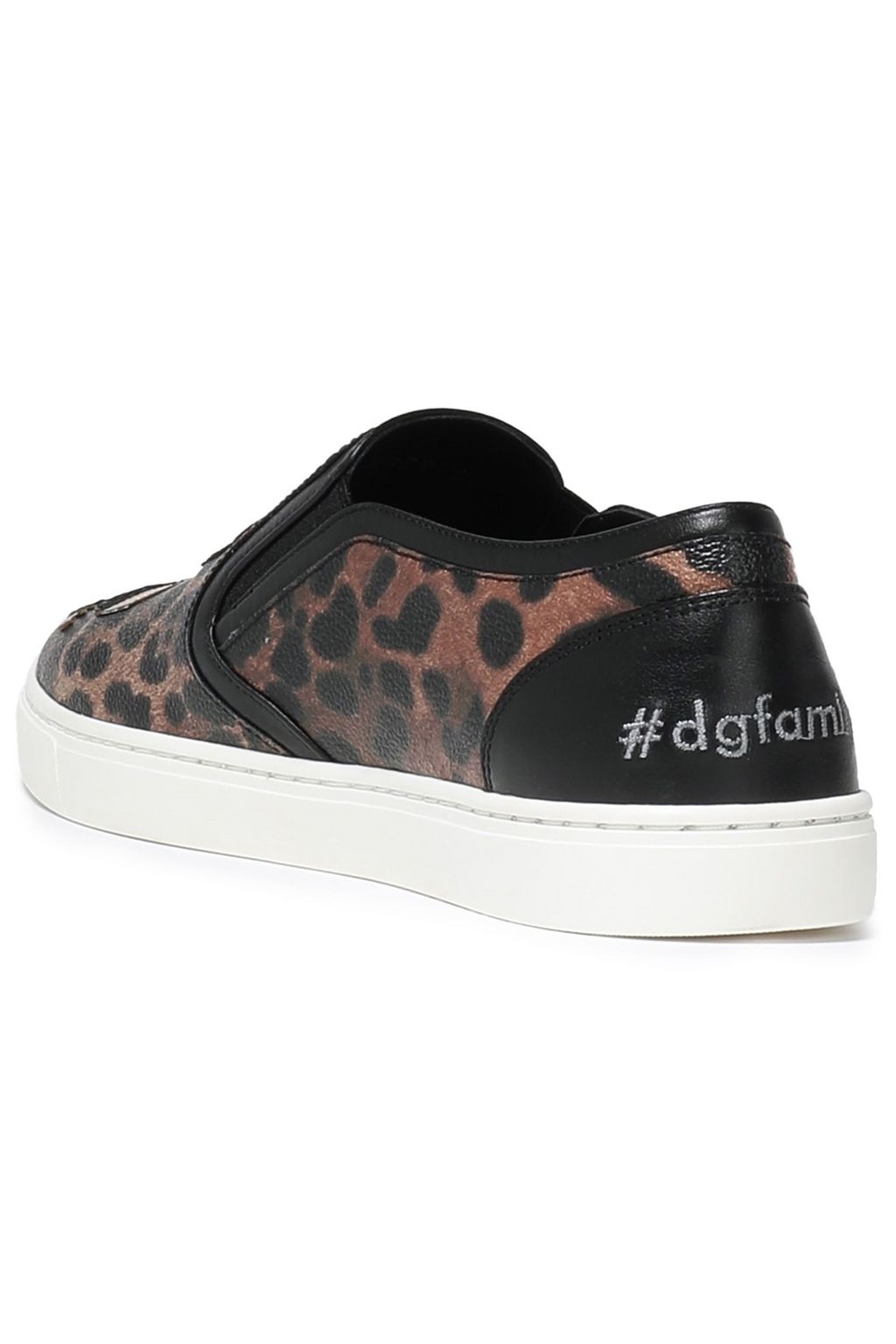 DOLCE&GABBANA Appliquéd leopard-print faux leather slip-on sneakers