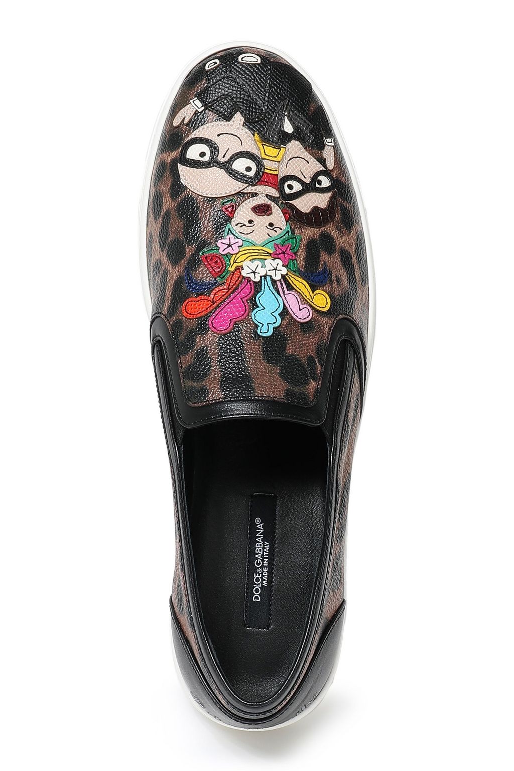 DOLCE&GABBANA Appliquéd leopard-print faux leather slip-on sneakers