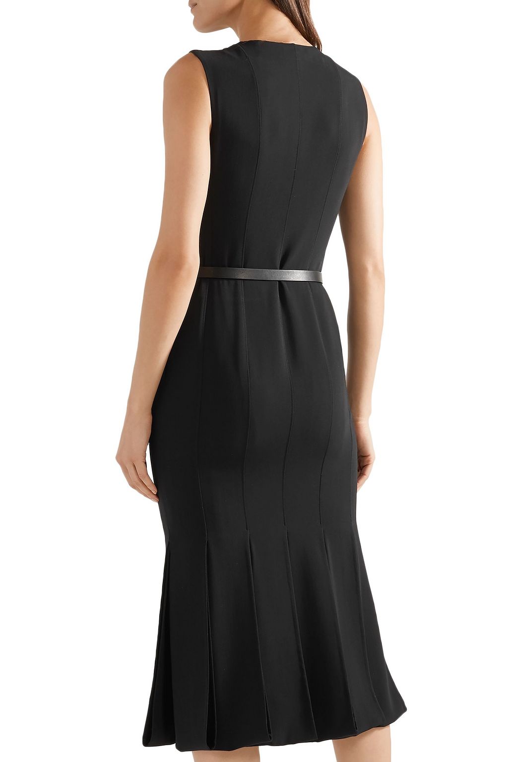AKRIS Belted pleated wool-blend midi dress