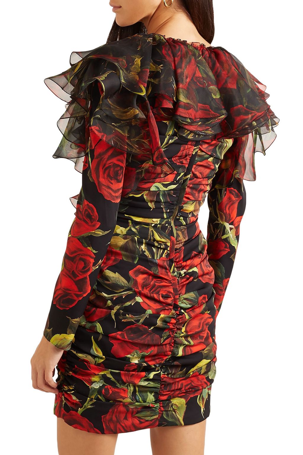 DOLCE&GABBANA Organza-trimmed floral-print silk-blend charmeuse mini dress