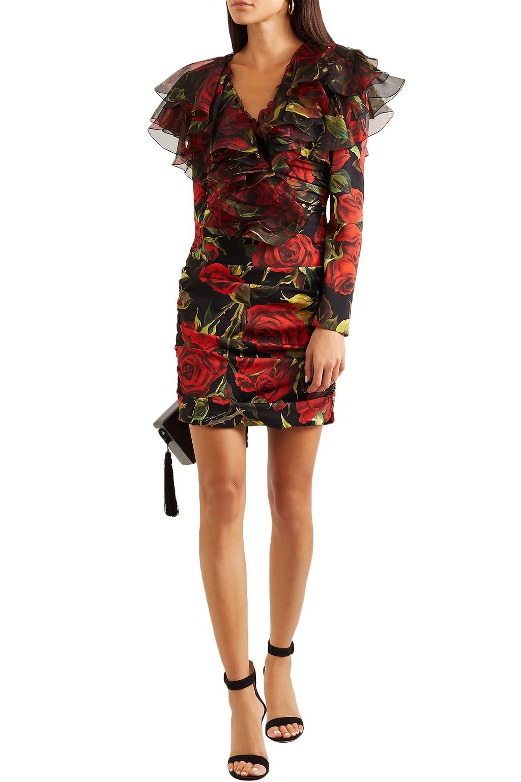 DOLCE&GABBANA Organza-trimmed floral-print silk-blend charmeuse mini dress