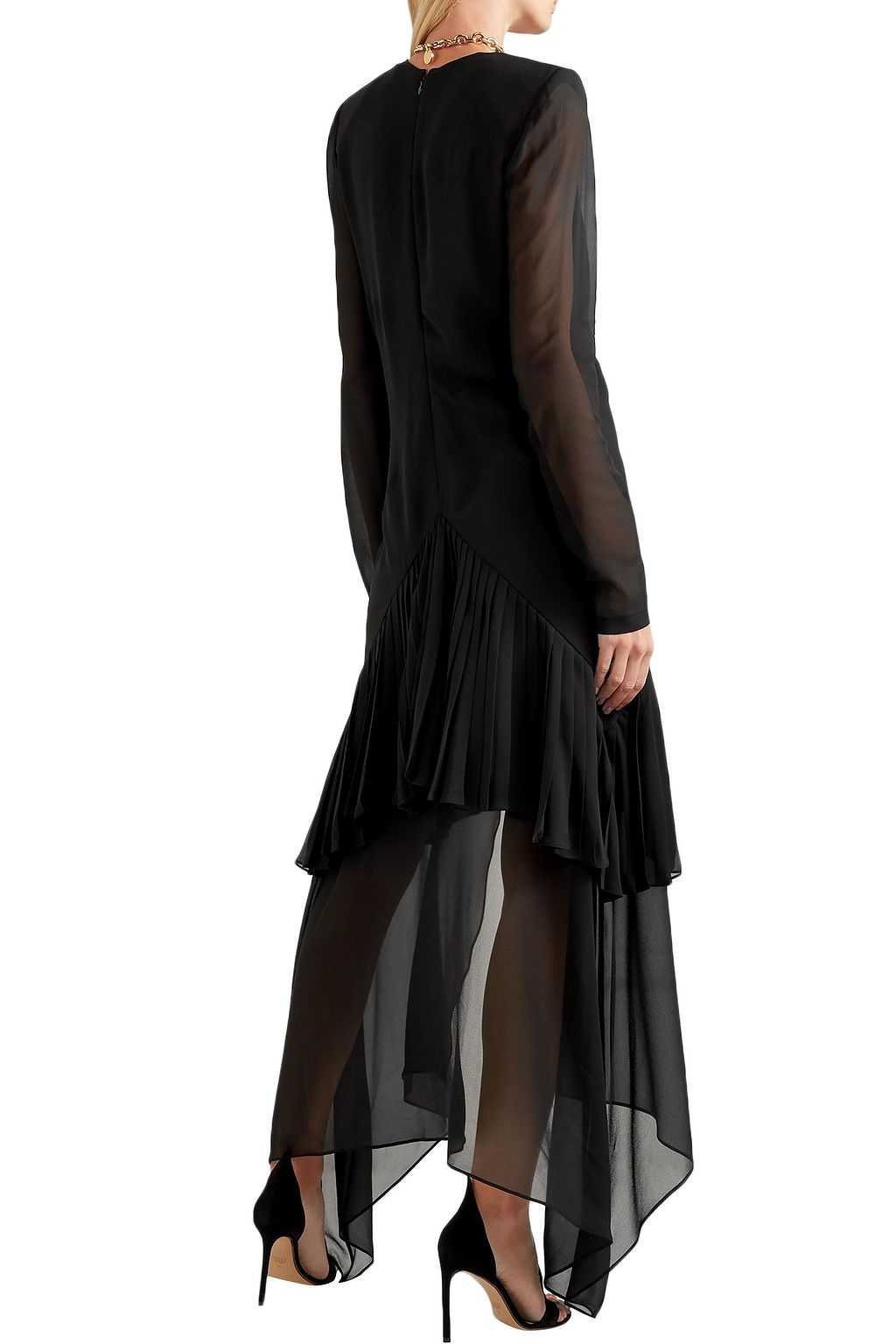 GIVENCHY Belted button-embellished pleated silk-chiffon maxi dress