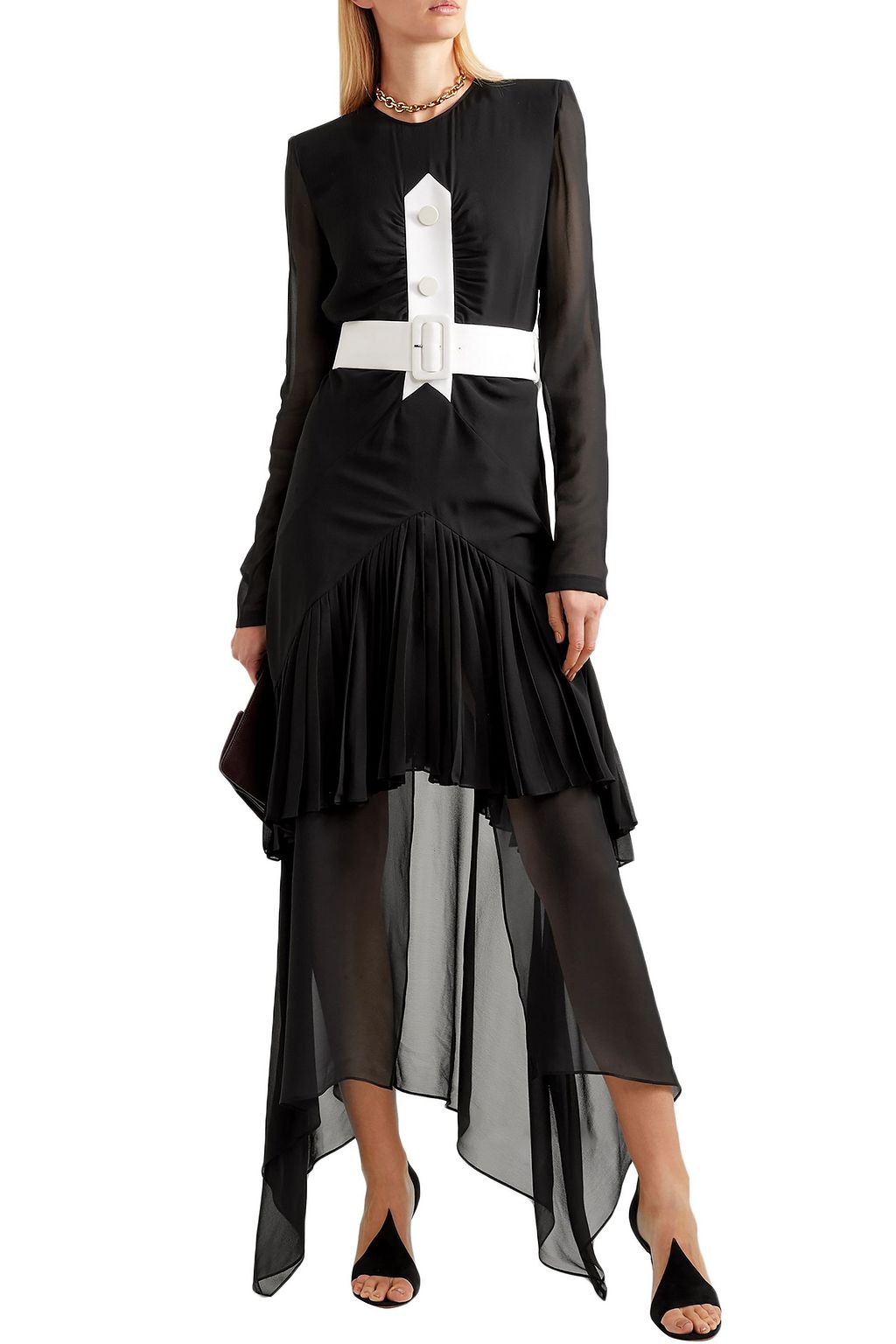 GIVENCHY Belted button-embellished pleated silk-chiffon maxi dress
