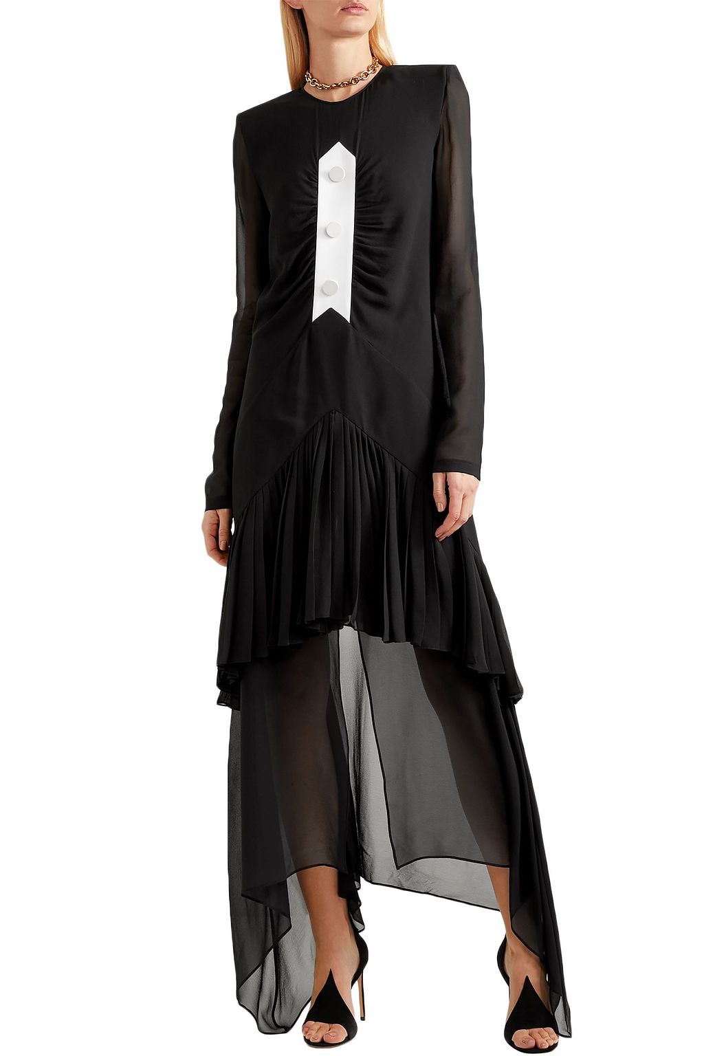 GIVENCHY Belted button-embellished pleated silk-chiffon maxi dress