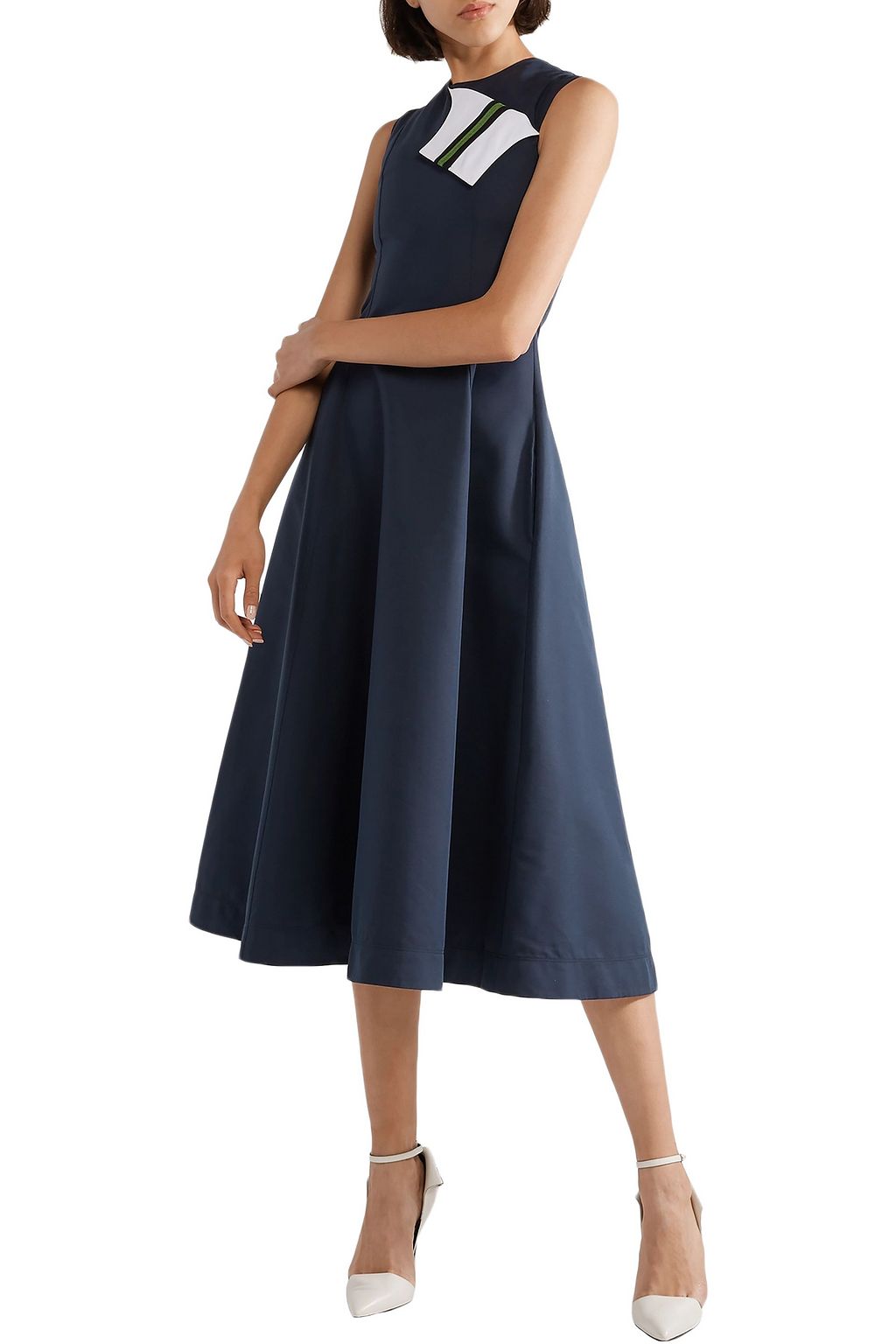 CALVIN KLEIN 205W39NYC Grosgrain-trimmed cotton and silk-blend twill midi dress