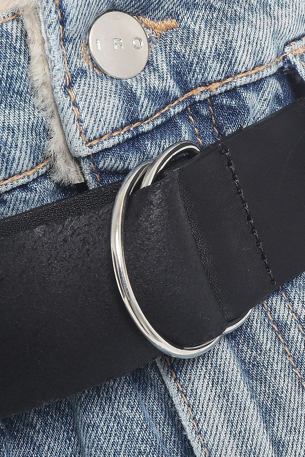 IRO Icons shearling-trimmed belted denim mini skirt