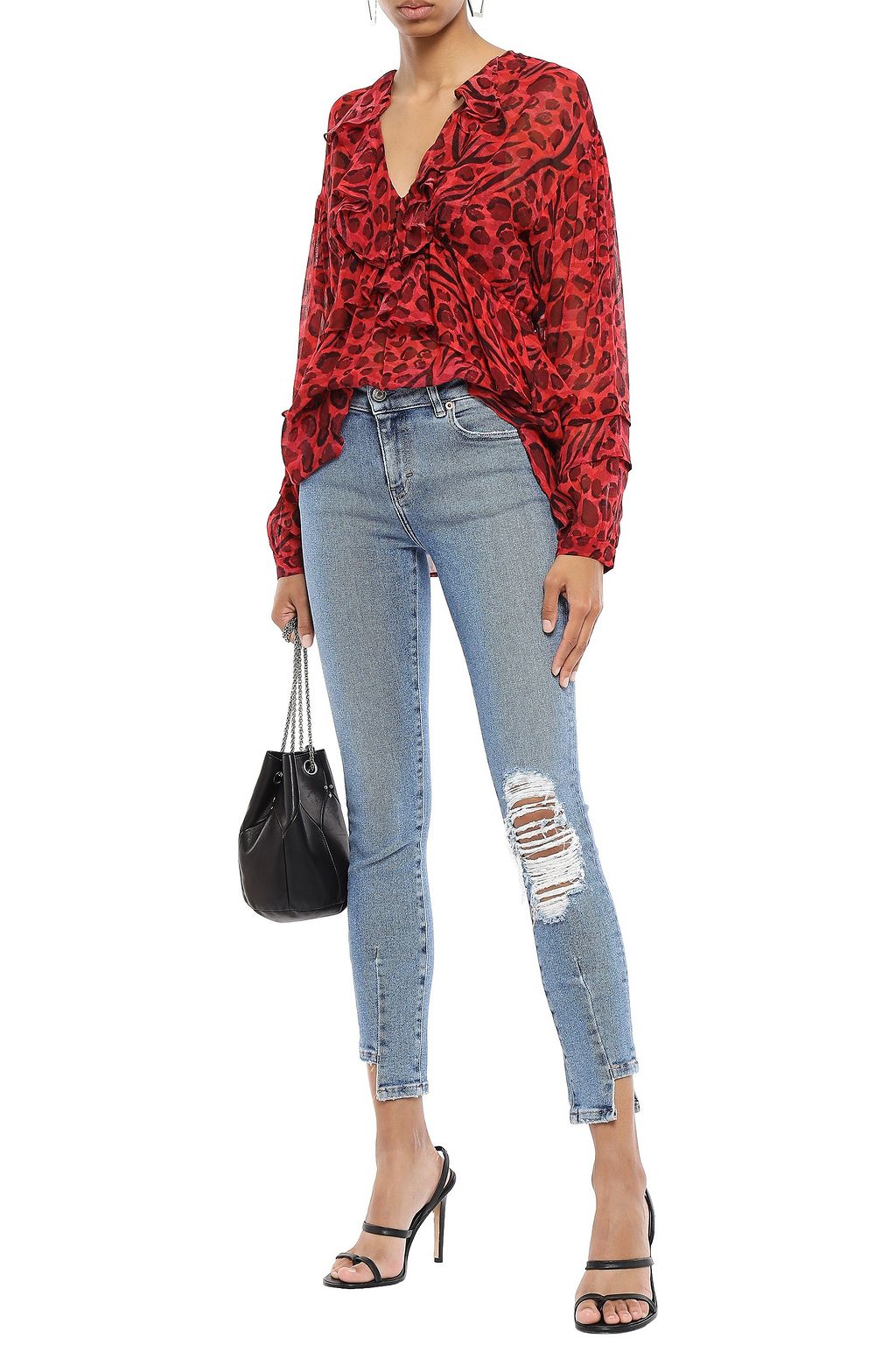 IRO Realize ruffled leopard-print chiffon blouse
