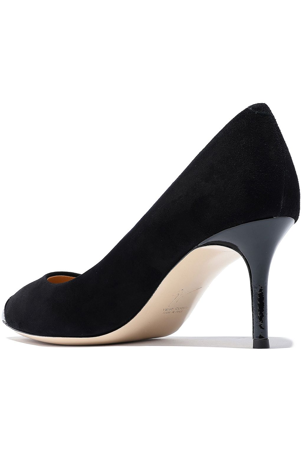 GIUSEPPE ZANOTTI Lucrezia 70 patent leather-trimmed suede pumps