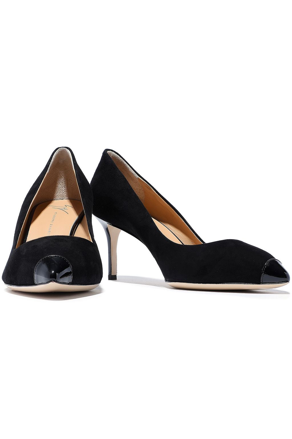 GIUSEPPE ZANOTTI Lucrezia 70 patent leather-trimmed suede pumps