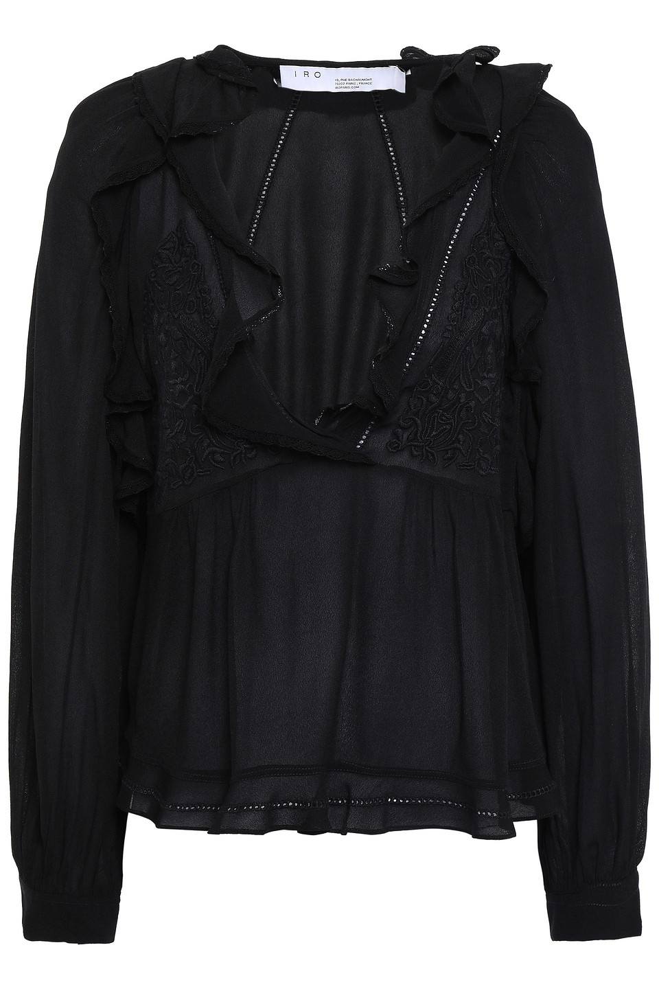 Iro Woman Ruffled Lace-trimmed Crepe De Chine Blouse Black Size 38