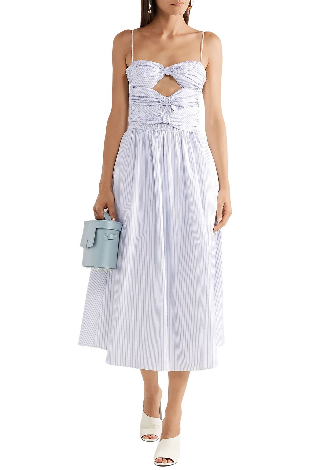 ADAM LIPPES Cutout pinstriped cotton-poplin midi dress