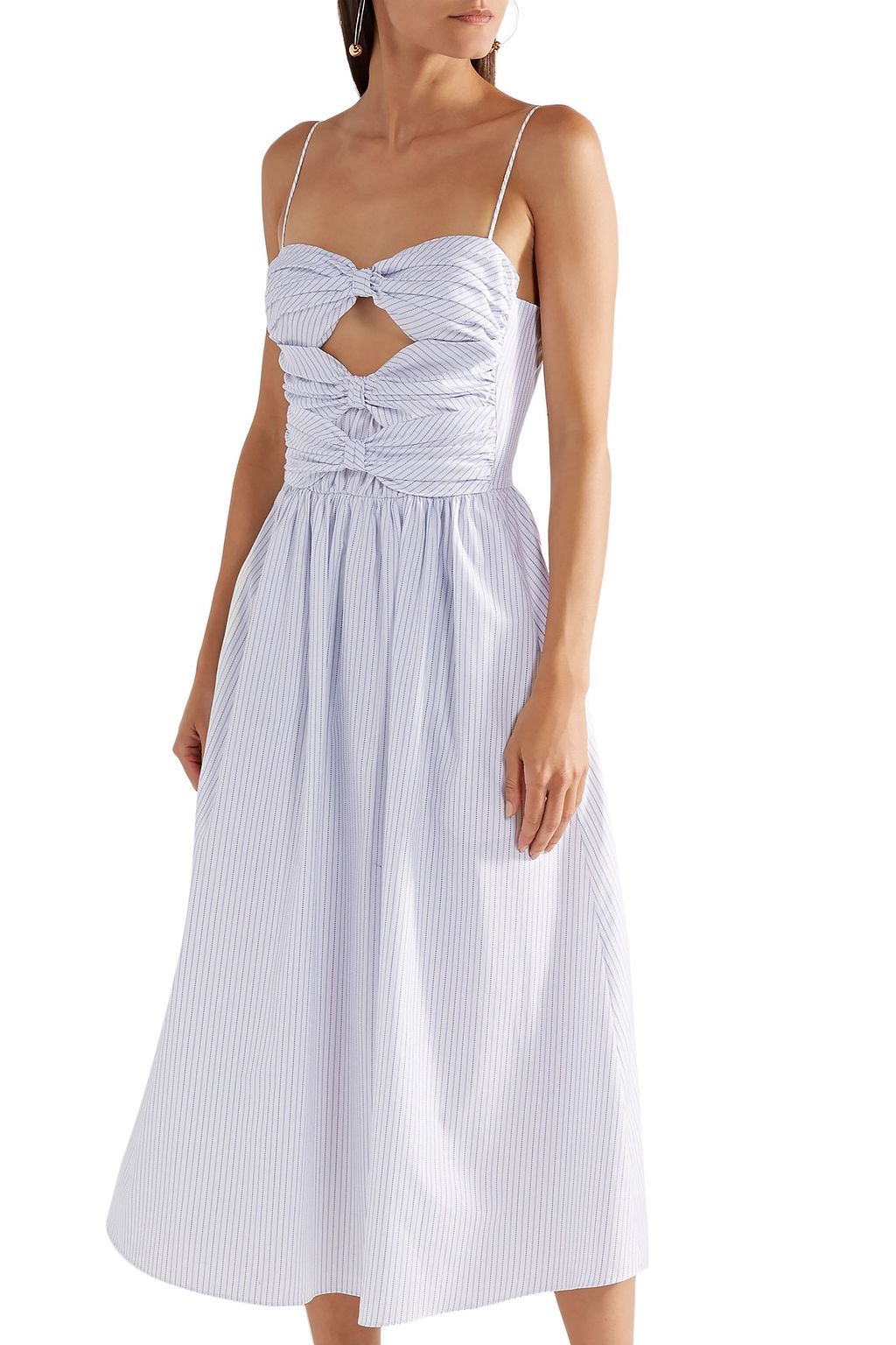 ADAM LIPPES Cutout pinstriped cotton-poplin midi dress