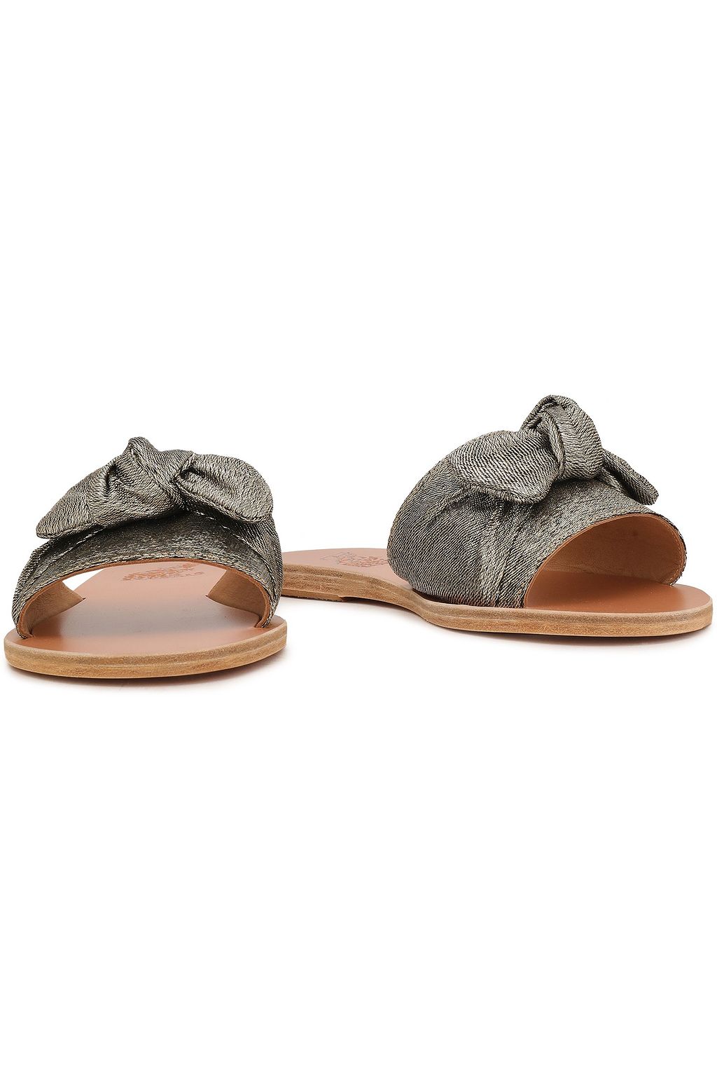 ANCIENT GREEK SANDALS Taygete bow-embellished lamé slides