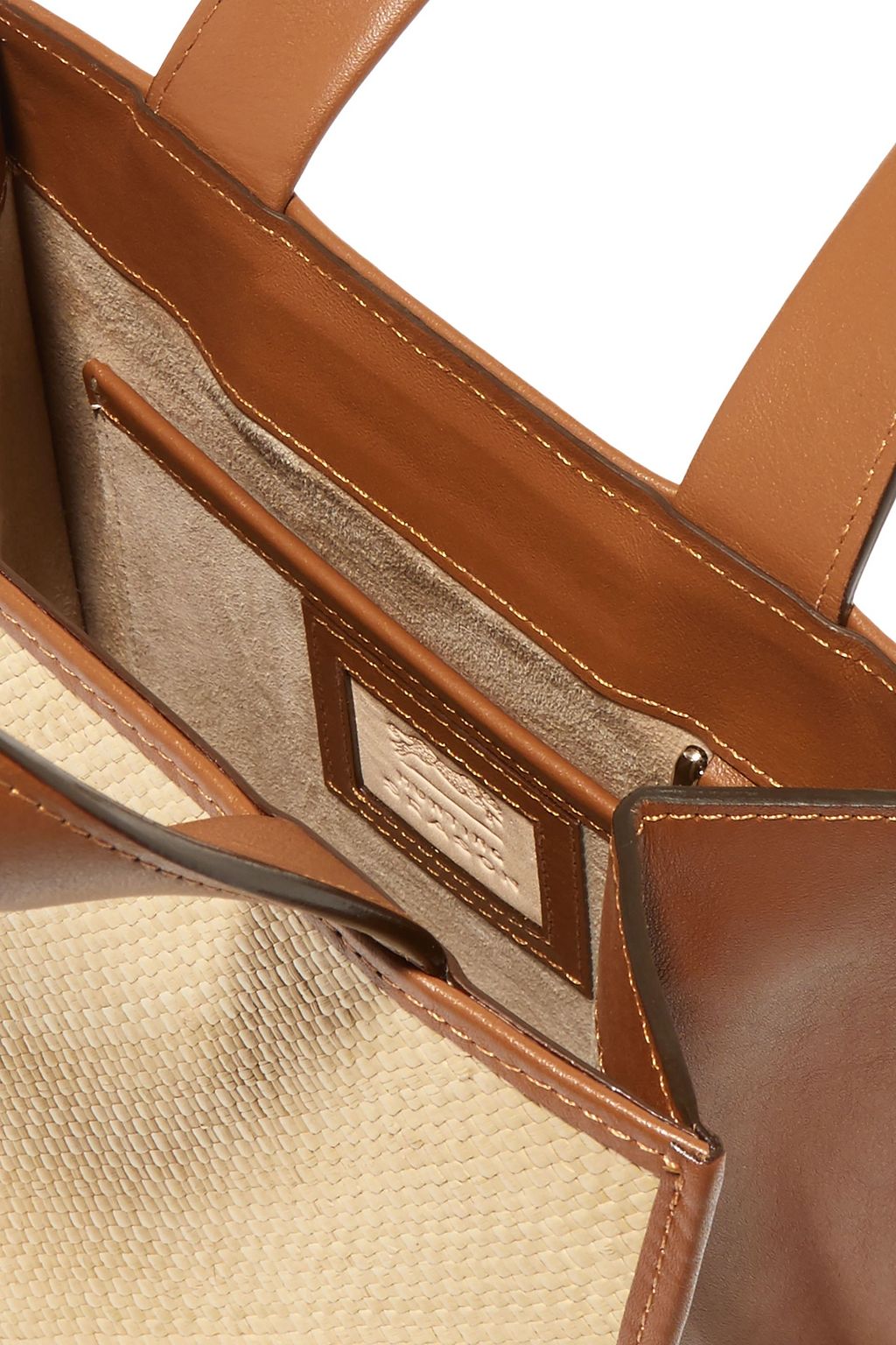 HUNTING SEASON Mini leather-trimmed woven raffia tote