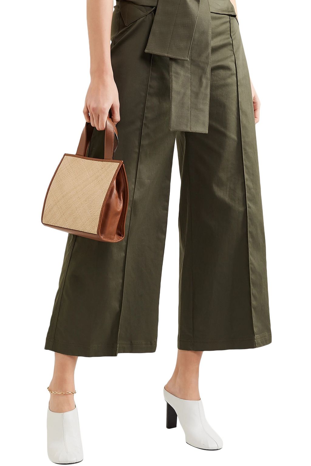 HUNTING SEASON Mini leather-trimmed woven raffia tote