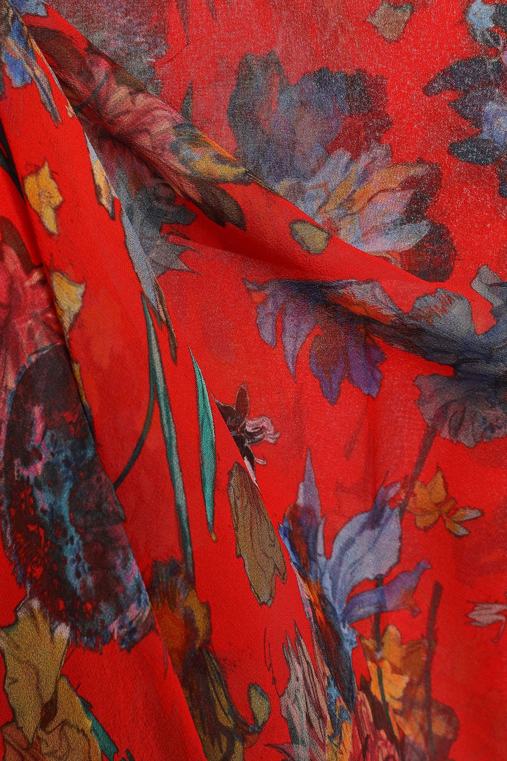IRO Yellow asymmetric ruffled floral-print silk-georgette blouse