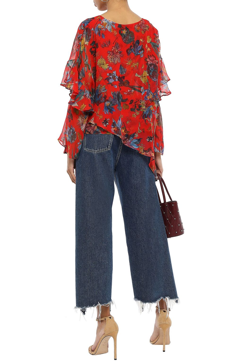 IRO Yellow asymmetric ruffled floral-print silk-georgette blouse