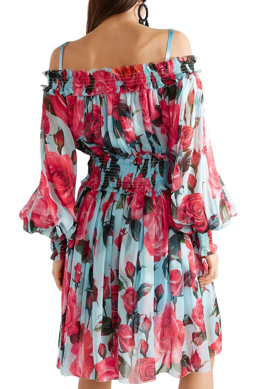 DOLCE&GABBANA Cold-shoulder floral-print silk-chiffon dress
