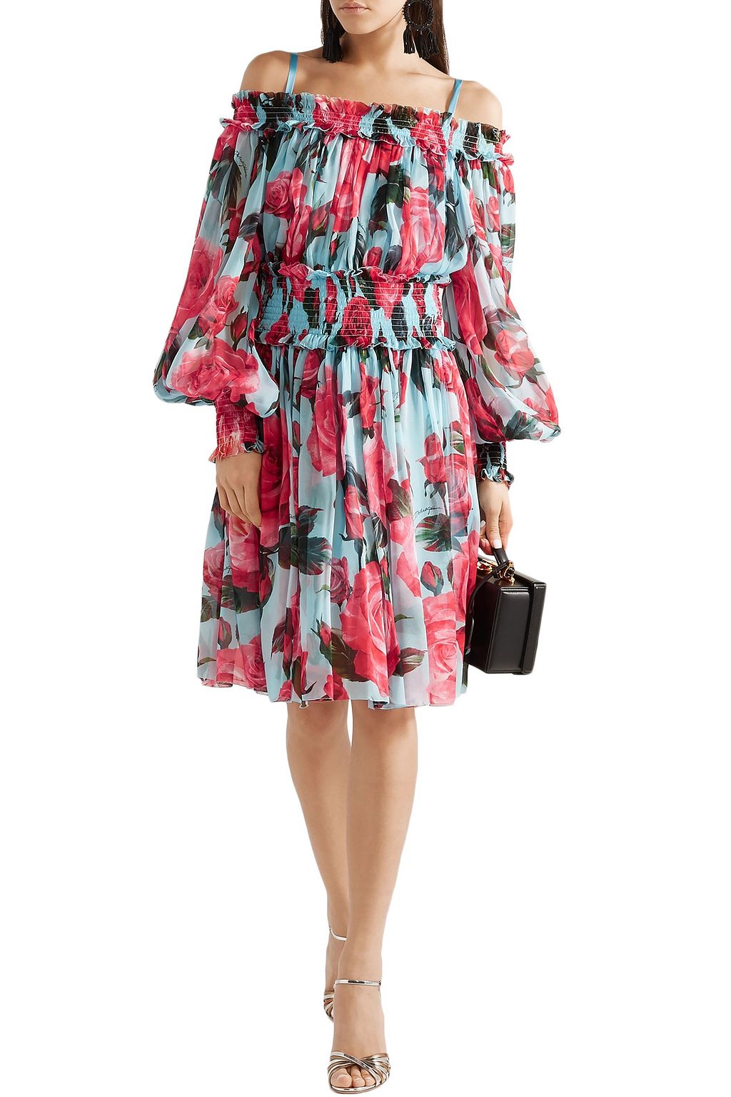 DOLCE&GABBANA Cold-shoulder floral-print silk-chiffon dress