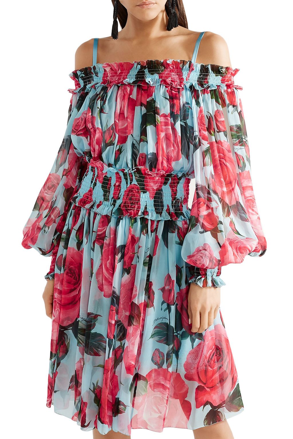 DOLCE&GABBANA Cold-shoulder floral-print silk-chiffon dress