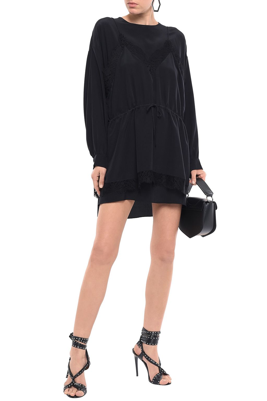 IRO Hassle layered lace-trimmed silk crepe de chine mini dress
