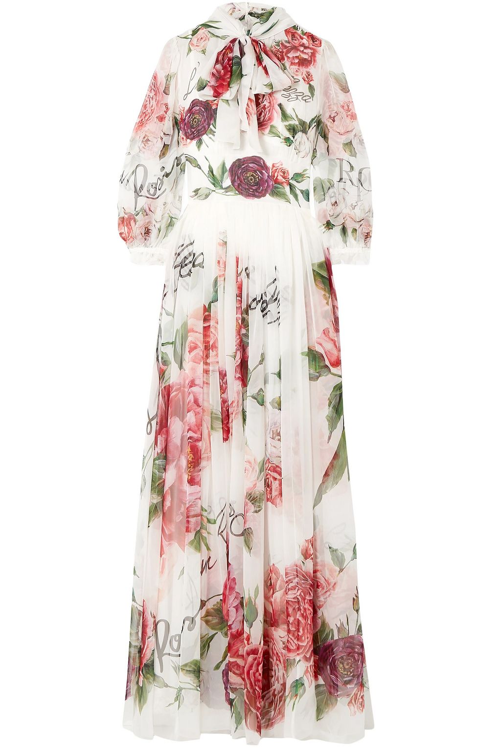 DOLCE & GABBANA Pussy-bow floral-print silk-chiffon gown | Sale up to ...