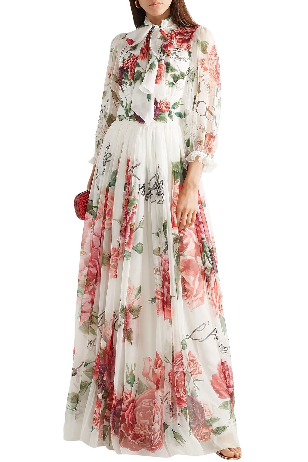 DOLCE&GABBANA Pussy-bow floral-print silk-chiffon gown