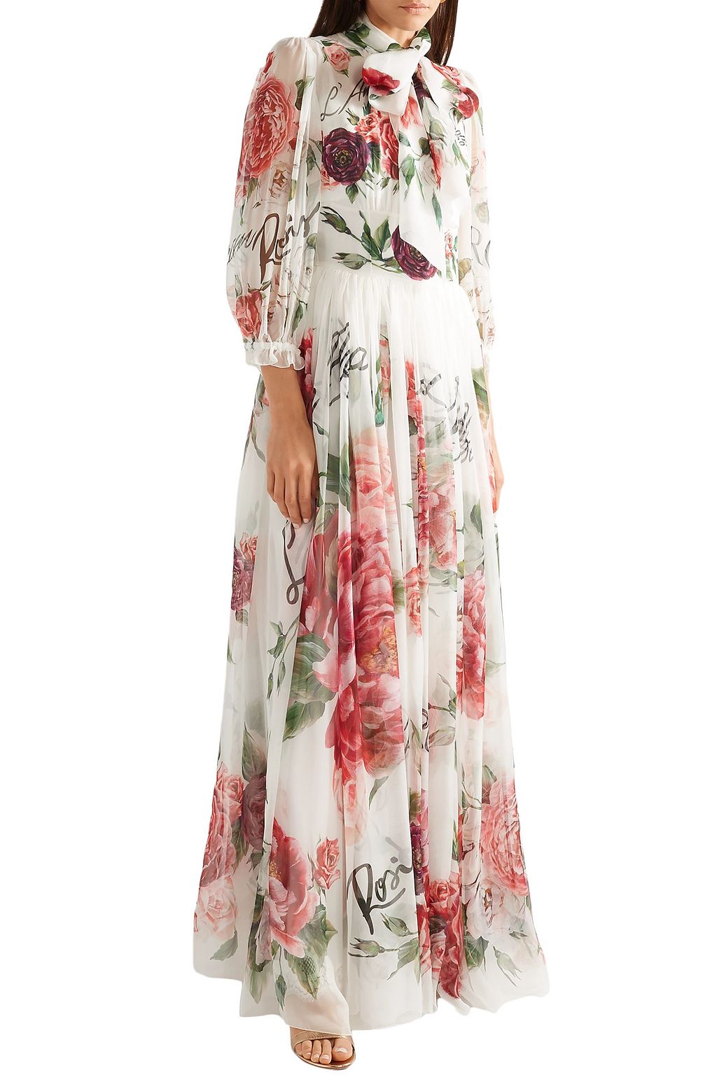 DOLCE&GABBANA Pussy-bow floral-print silk-chiffon gown
