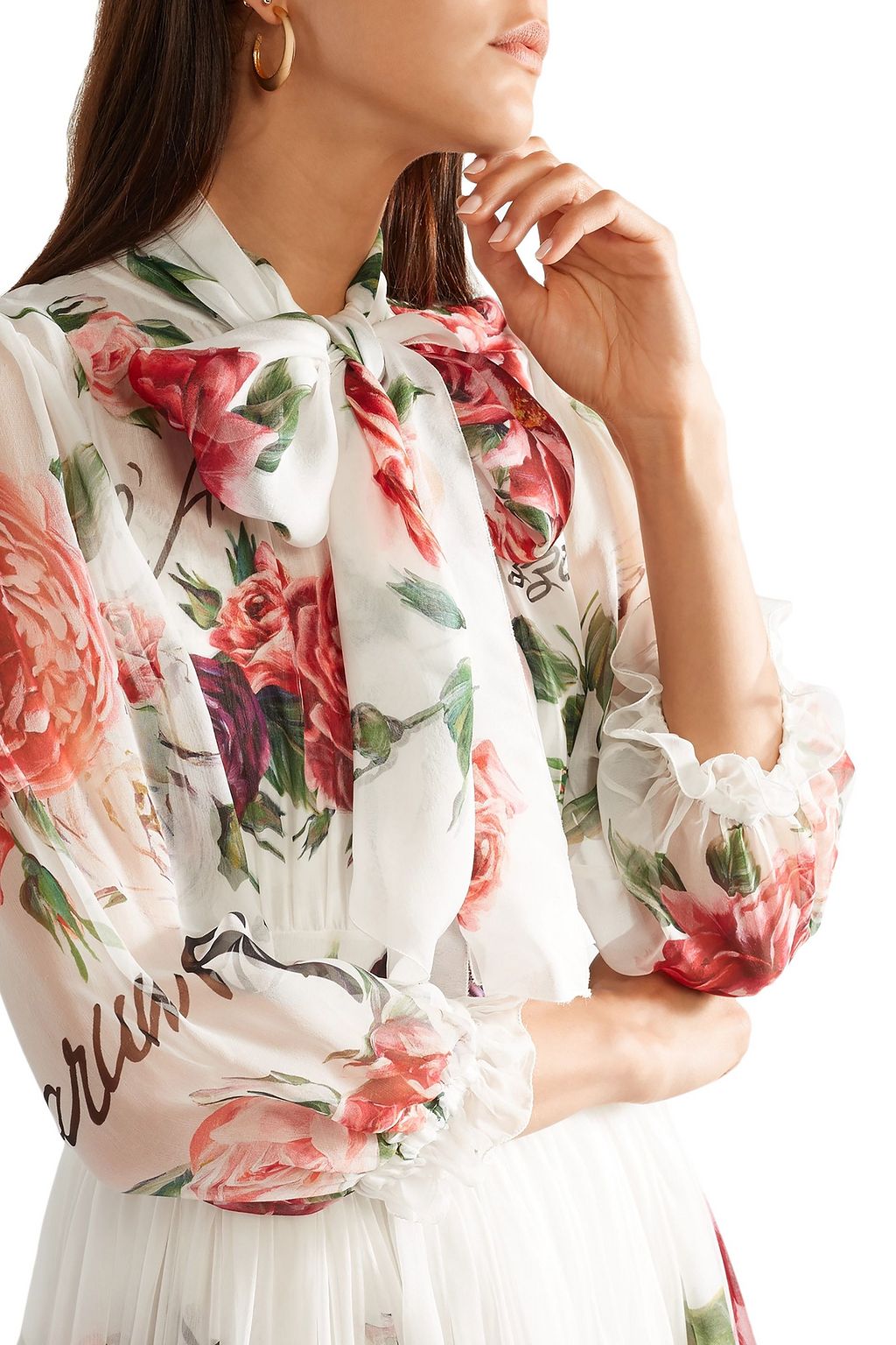 DOLCE&GABBANA Pussy-bow floral-print silk-chiffon gown