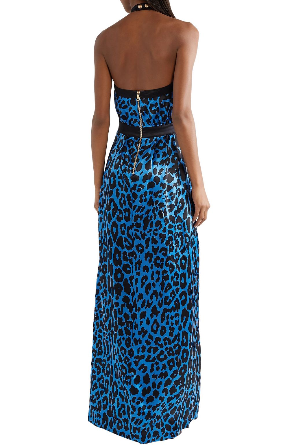 BALMAIN Leopard-print silk-satin halterneck maxi dress