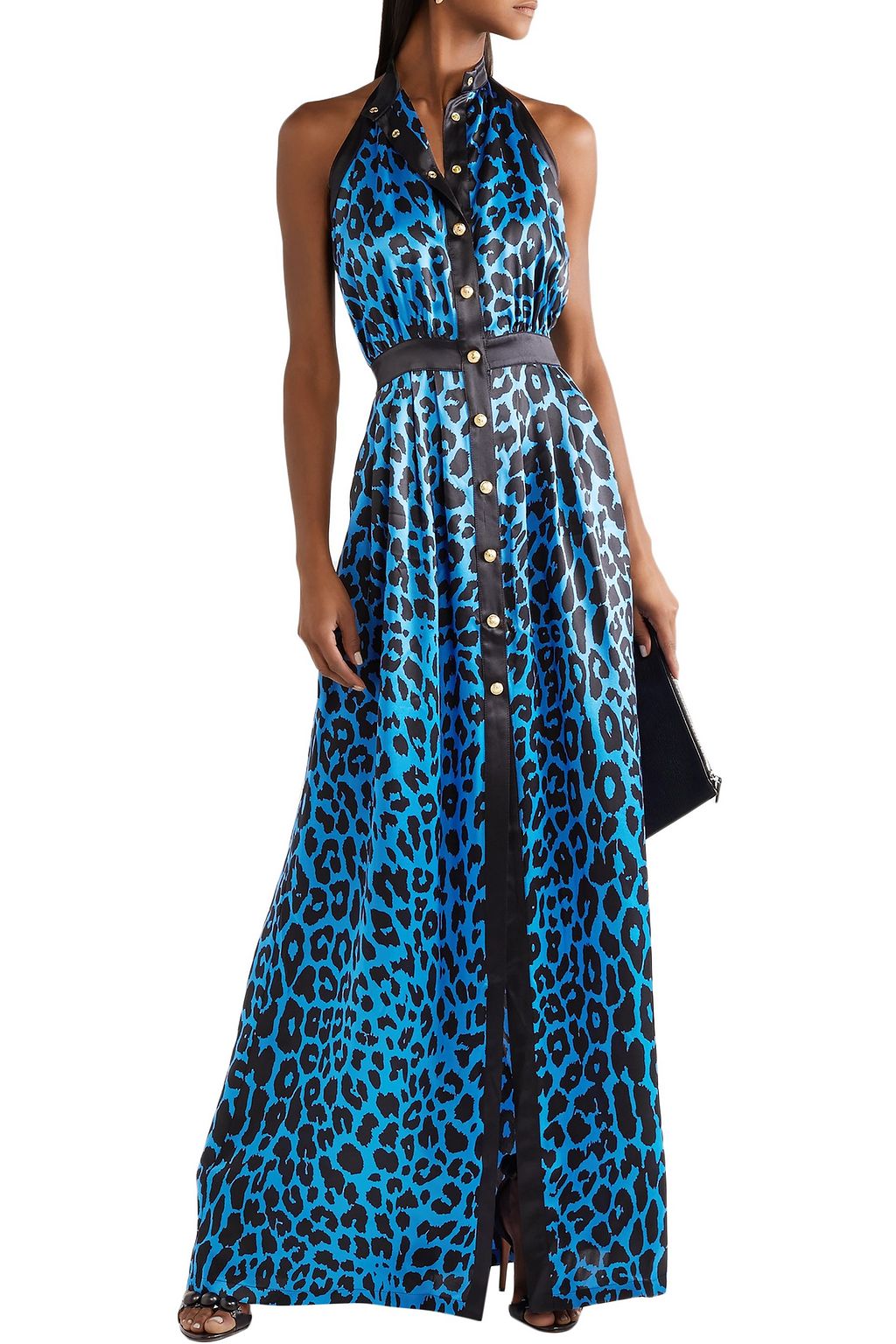 BALMAIN Leopard-print silk-satin halterneck maxi dress