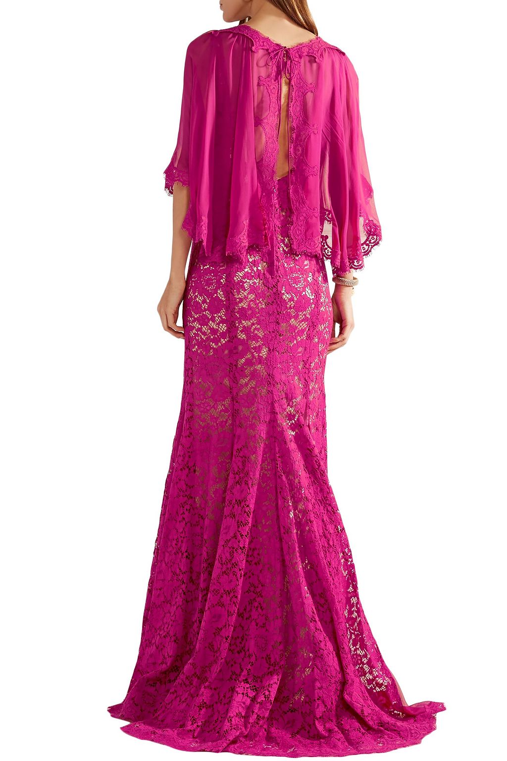 DOLCE&GABBANA Cape-effect chiffon and corded lace gown