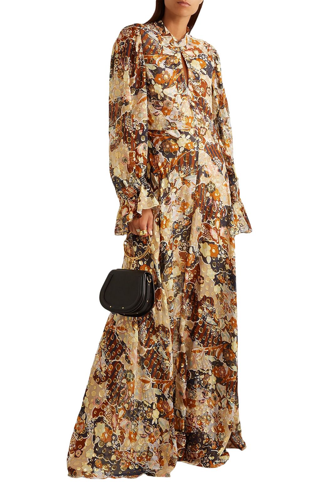 CHLOÉ Metallic printed fil coupé silk-chiffon maxi dress